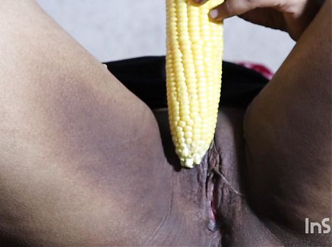 stepmom plays with corn when she horny 